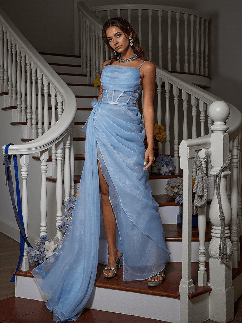 Diana Spaghetti Draped Mesh Maxi Dress