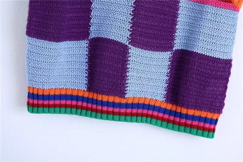 Vibrant Retro Knit Vest & Shorts Set - Cozy Fall Transition Style