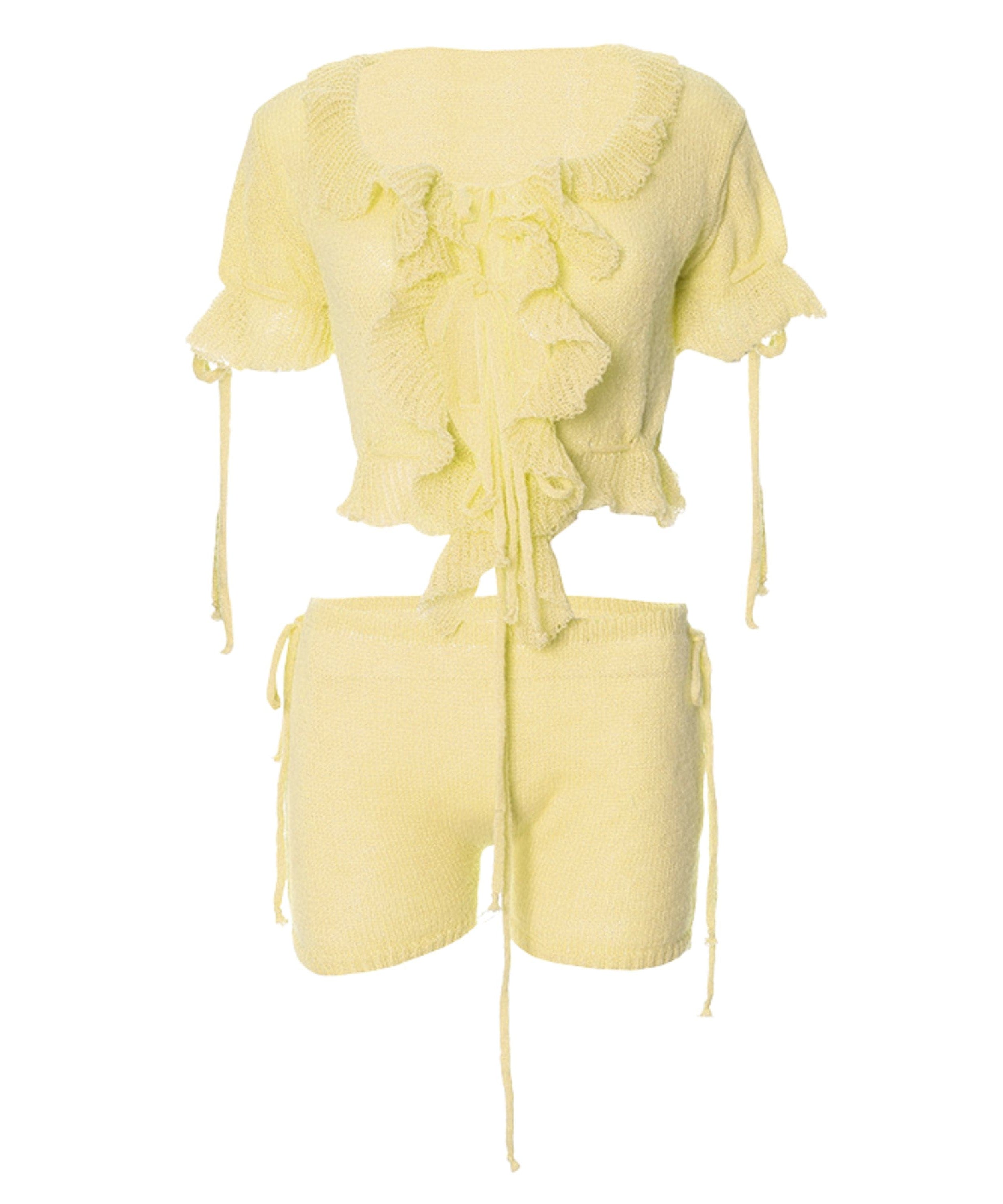 Sweetheart Pink Ruffle Knit Set - Adjustable Crop Top & Shorts | Cozy Fall Chic