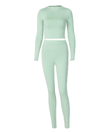 Cozy Chic White Long Sleeve Crop Top & High-Waisted Leggings Set - Your Fall/Winter Go-To!