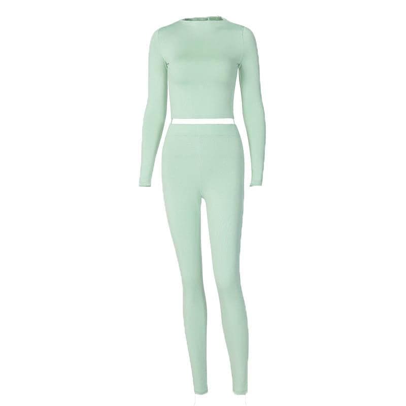 Cozy Chic White Long Sleeve Crop Top & High-Waisted Leggings Set - Your Fall/Winter Go-To!