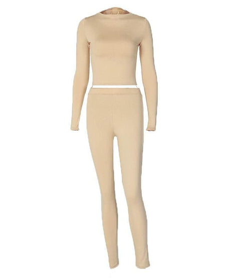 Cozy Chic White Long Sleeve Crop Top & High-Waisted Leggings Set - Your Fall/Winter Go-To!