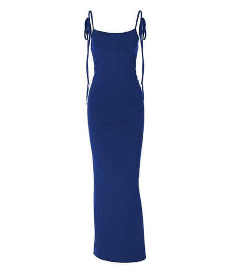 Showstopper Royal Blue Backless Maxi Dress with Tie Straps - Perfect for Fall & Holiday Parties