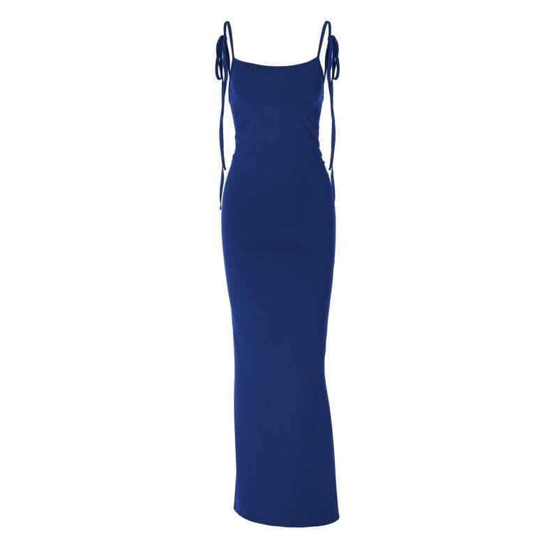 Showstopper Royal Blue Backless Maxi Dress with Tie Straps - Perfect for Fall & Holiday Parties