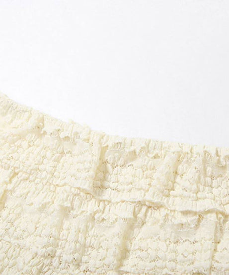 Dreamy Tiered Ruffle Lace Knit Shorts Set - Cozy Resort & Lounge Wear for Women