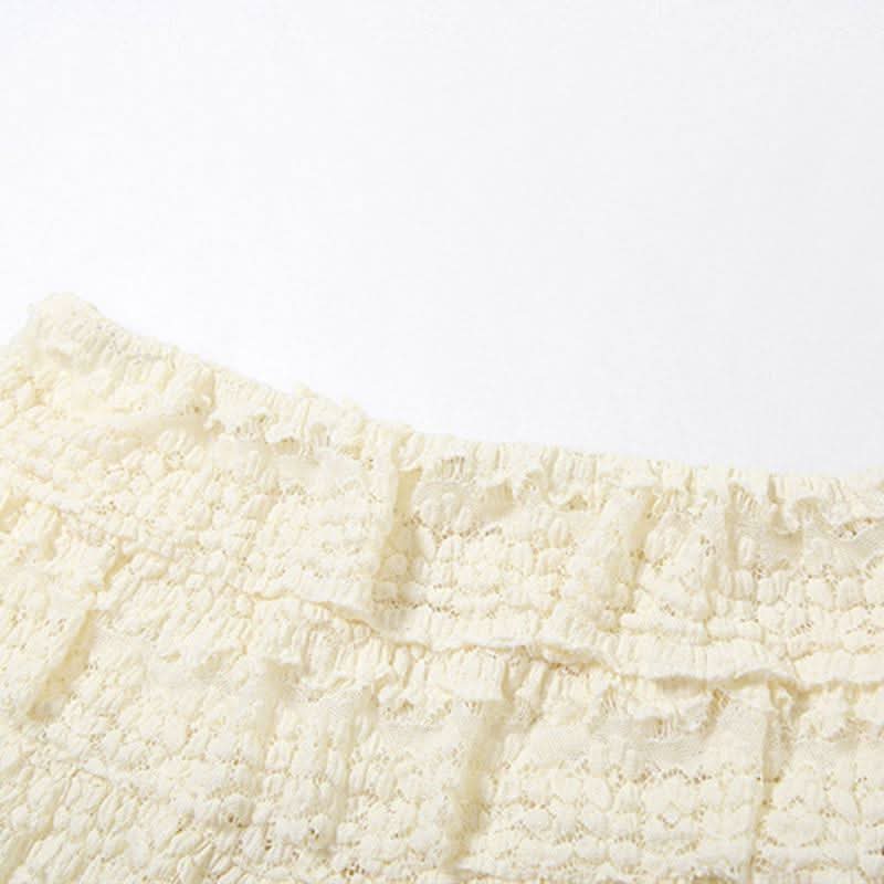 Dreamy Tiered Ruffle Lace Knit Shorts Set - Cozy Resort & Lounge Wear for Women
