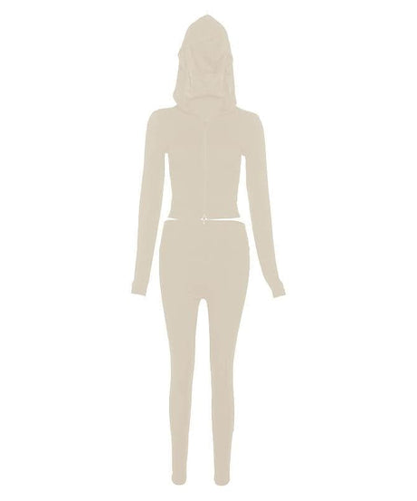 Cozy Fall Athleisure: Women's Black Full-Zip Crop Hoodie & Legging Set