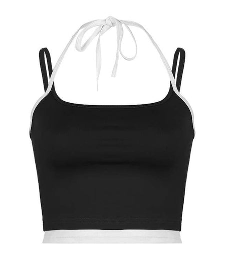 Chic Black & White Contrast Halter Crop Top – Essential Fall Style