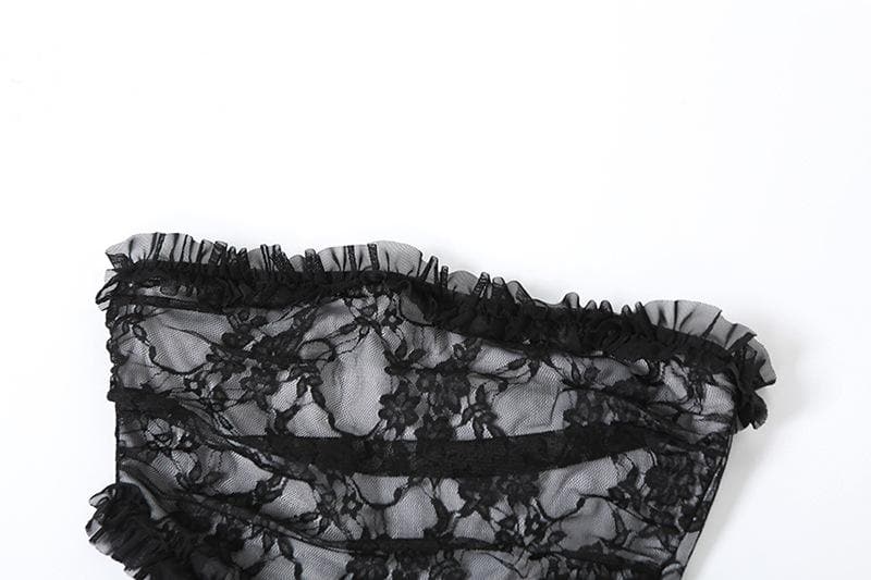 Gothic Enchantress Black Lace Cut-Out Midi Dress - Perfect for Halloween & Fall Parties