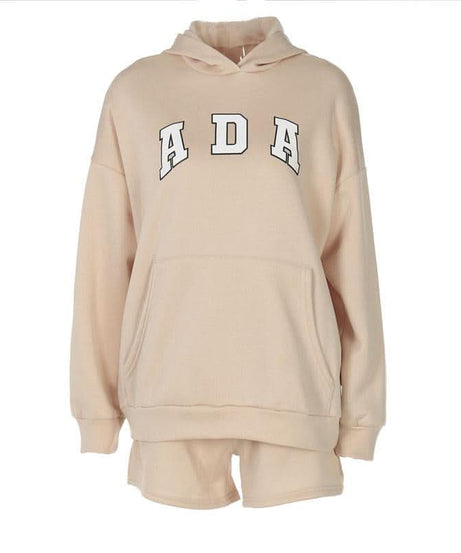 ADA Collegiate Comfort: Women's Oversized Hoodie & Shorts Lounge Set – Perfect for Fall!