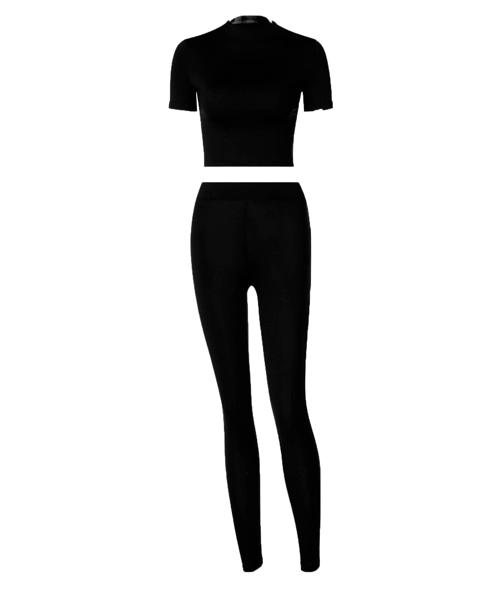 Crisp White Athleisure Set: Short Sleeve Crop Top & High-Waisted Leggings for Fall