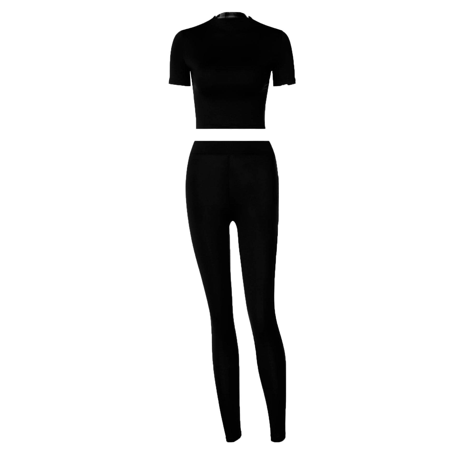 Crisp White Athleisure Set: Short Sleeve Crop Top & High-Waisted Leggings for Fall