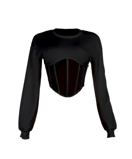 Chic White Mesh Corset Long Sleeve Crop Top | Fall 2025 Trendy Essential