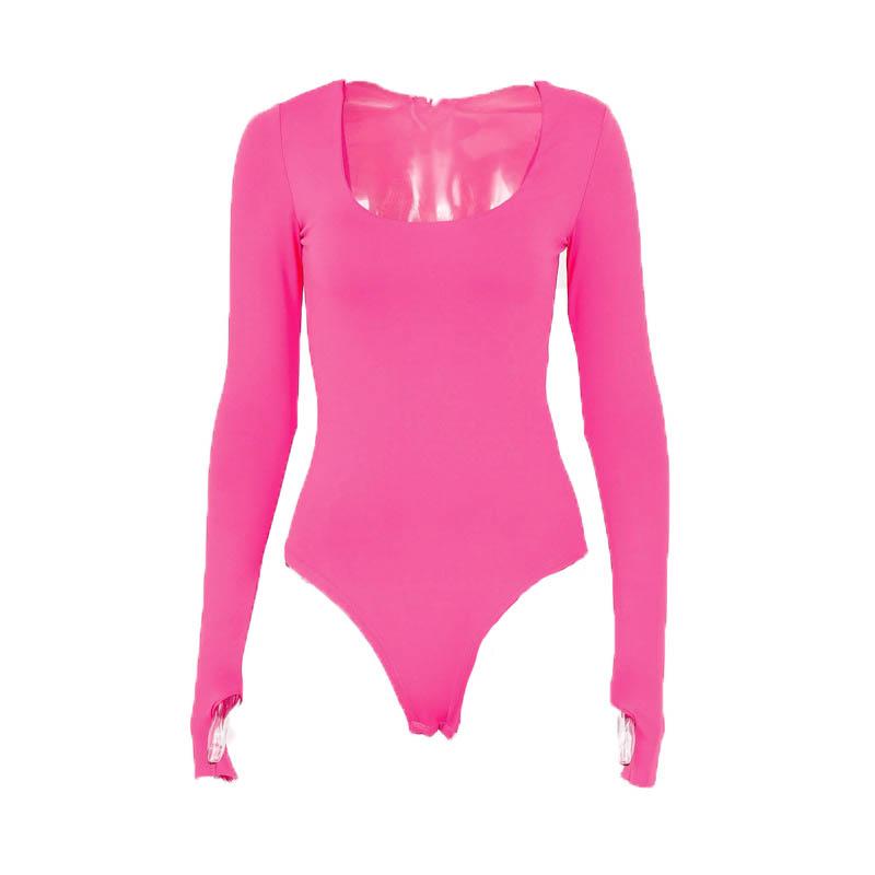 Vibrant Orange Long Sleeve U-Neck Bodysuit with Thumbholes – Seamless Fall & Halloween Essential