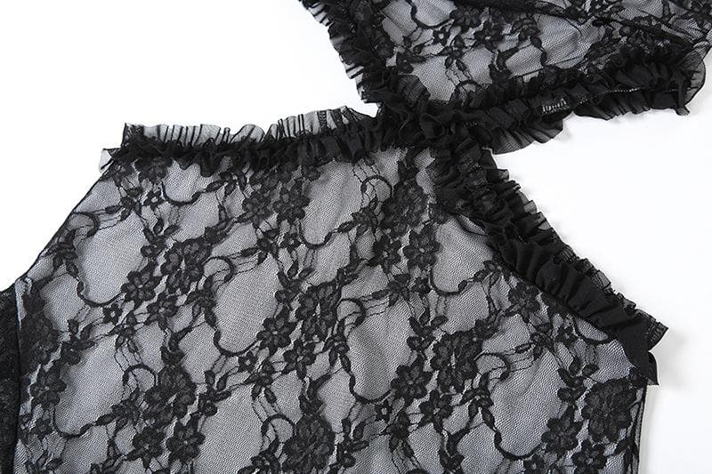 Gothic Enchantress Black Lace Cut-Out Midi Dress - Perfect for Halloween & Fall Parties