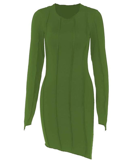 Fall Nights Edge: Chic Black Asymmetrical Mini Dress with Long Sleeves