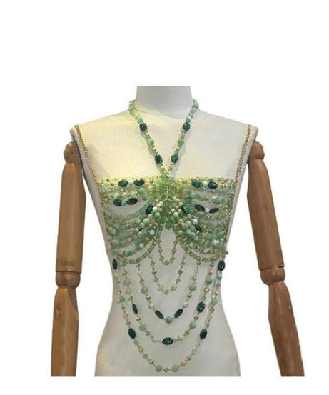 Malachite Dream Beaded Halter Top - Resort Glam & Holiday Getaway Statement Piece