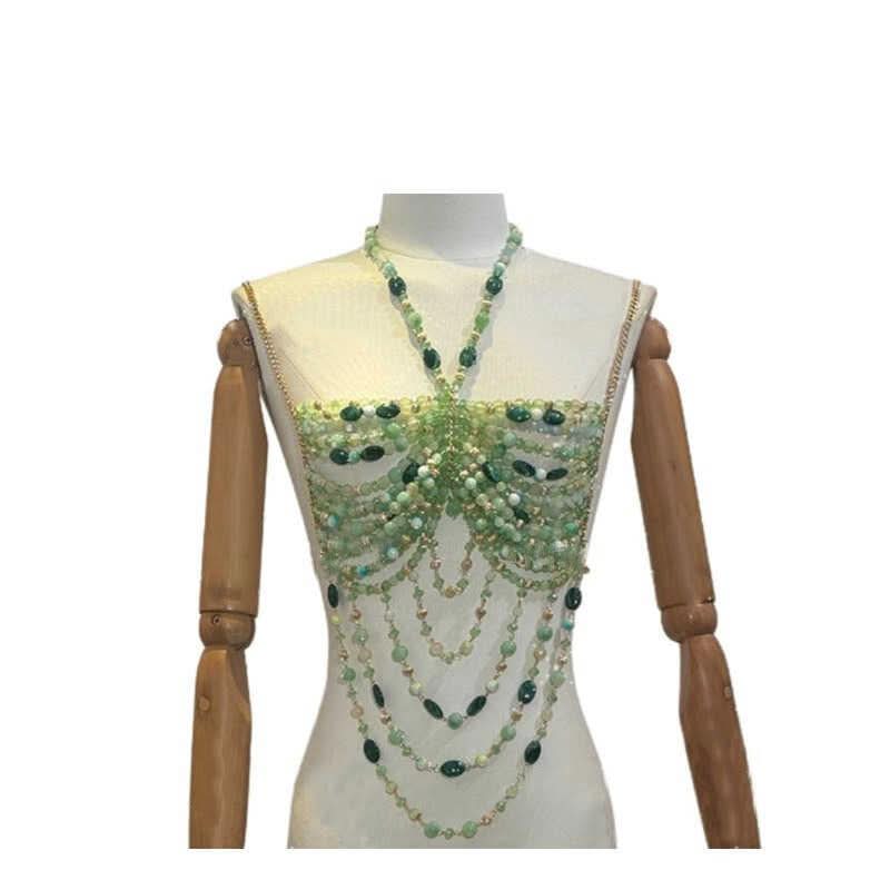 Malachite Dream Beaded Halter Top - Resort Glam & Holiday Getaway Statement Piece