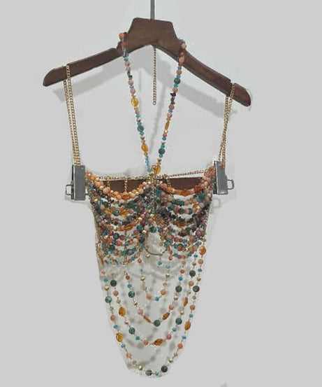 Malachite Dream Beaded Halter Top - Resort Glam & Holiday Getaway Statement Piece