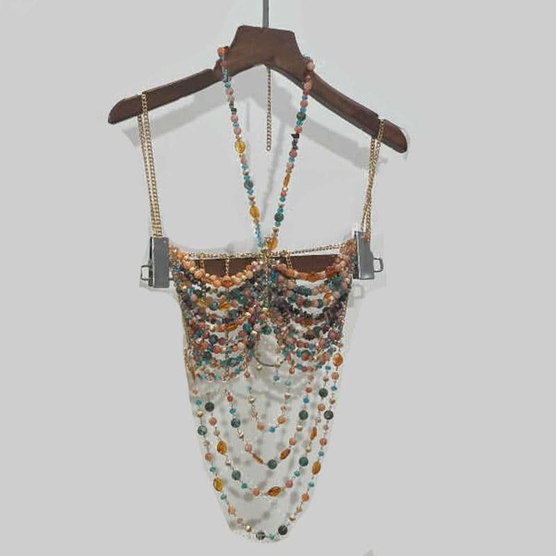 Malachite Dream Beaded Halter Top - Resort Glam & Holiday Getaway Statement Piece