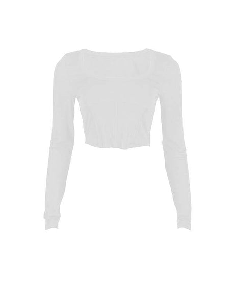 Chic Black Bustier Square Neck Long Sleeve Crop Top - Fall & Holiday Essential