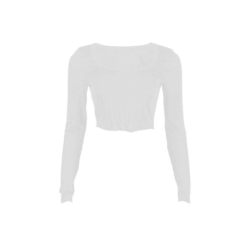 Chic Black Bustier Square Neck Long Sleeve Crop Top - Fall & Holiday Essential