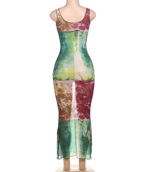 Vibrant Abstract Print Mesh Maxi Dress - Your Chic Fall & Holiday Statement
