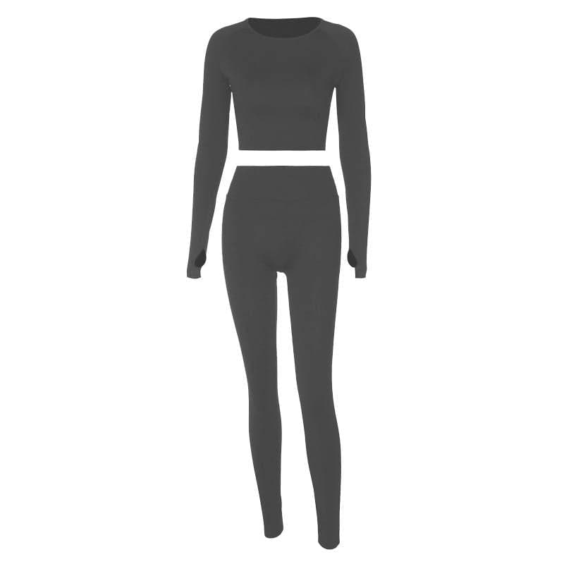 Fall Chic Seamless Workout Set: Crop Top & High-Waist Leggings with Thumbholes
