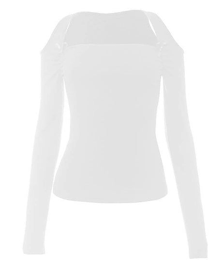 Modern Romance: Black Square Neck Cold Shoulder Long Sleeve Top with Bows – Your Chic Fall Staple
