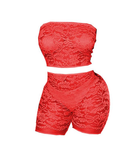 Edgy Black Lace Tube Top & Shorts Set - Your Fall & Halloween Statement Piece