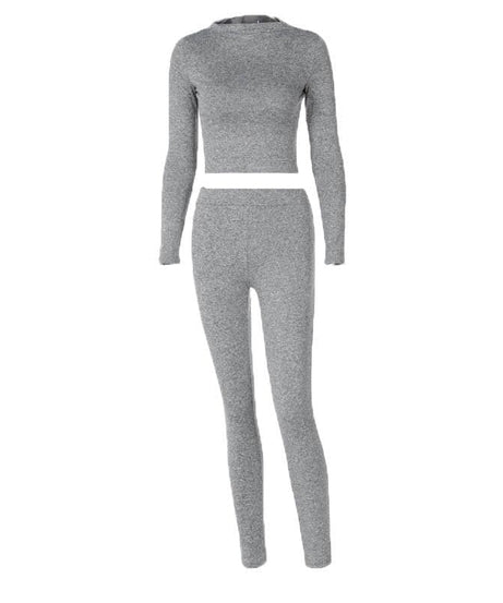 Cozy Chic White Long Sleeve Crop Top & High-Waisted Leggings Set - Your Fall/Winter Go-To!