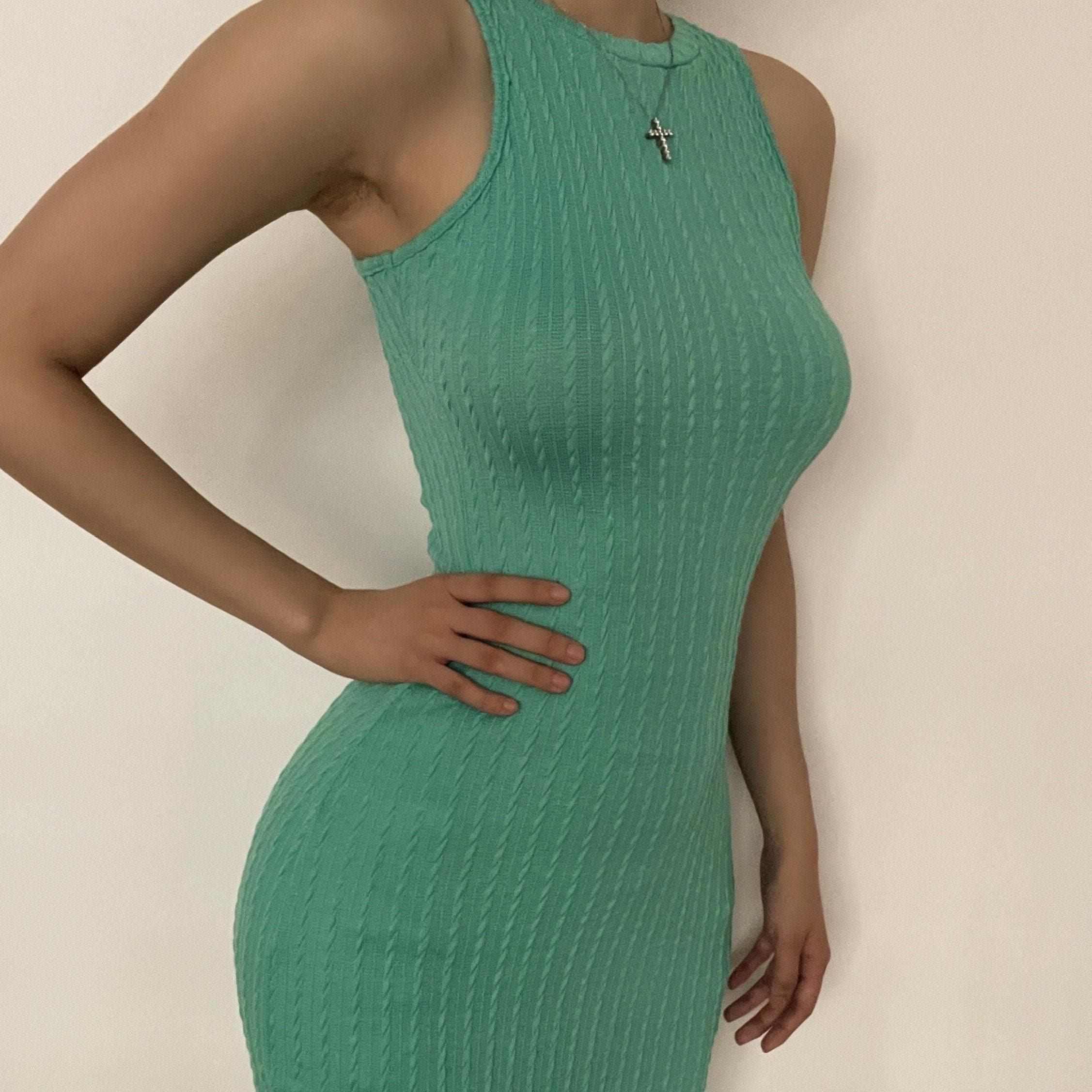 Mint Green Ribbed Knit Sleeveless Midi Dress - Effortless Fall Chic & Versatile