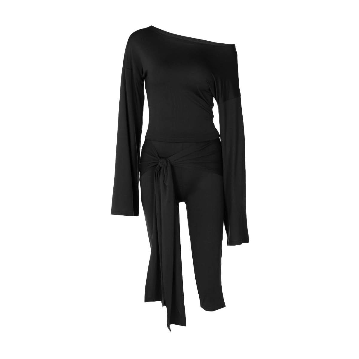 Fall Chic: Off-Shoulder Tie-Waist Luxe Brown Matching Set for Women