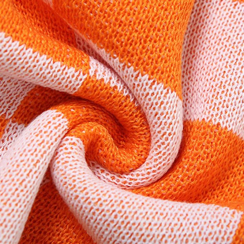 Fall Vibes Retro Orange & White Checkerboard Knit Crop Top & Drawstring Shorts Set