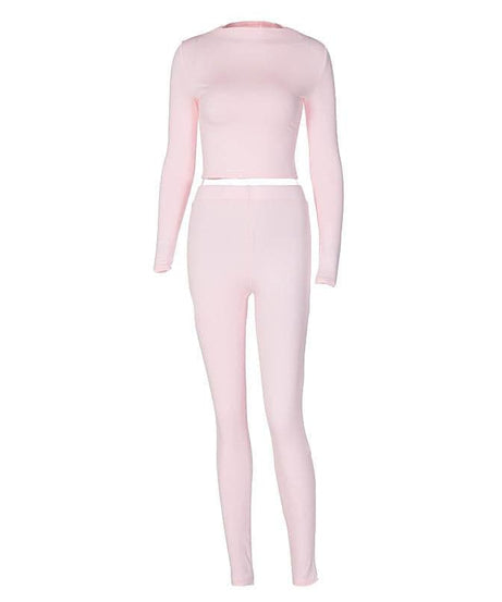Cozy Chic White Long Sleeve Crop Top & High-Waisted Leggings Set - Your Fall/Winter Go-To!
