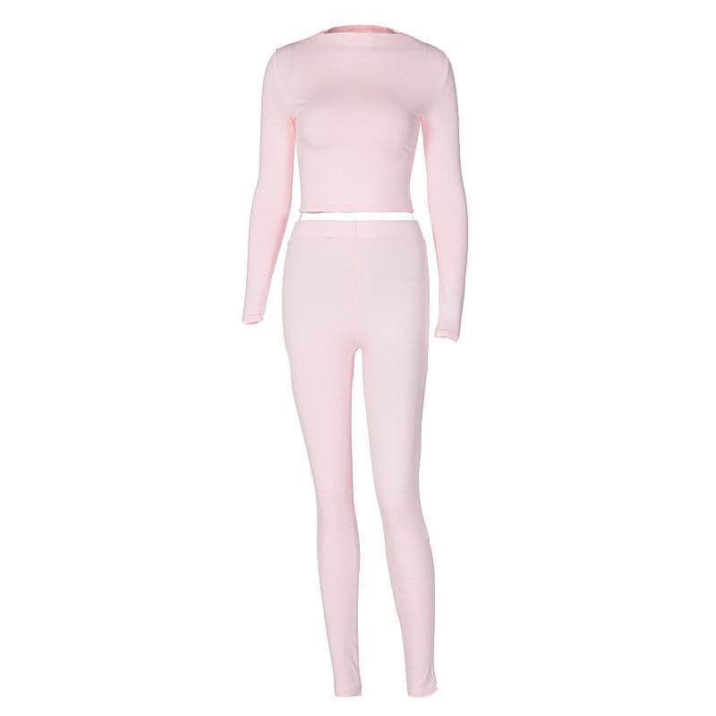 Cozy Chic White Long Sleeve Crop Top & High-Waisted Leggings Set - Your Fall/Winter Go-To!