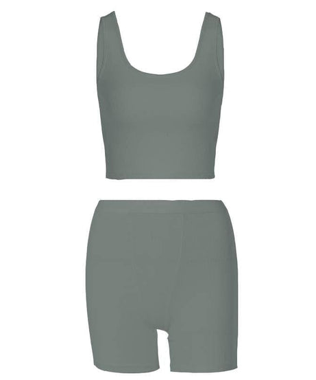Fall Favorite: Effortless Ribbed Crop Top & Biker Shorts Set - Cozy Chic Loungewear