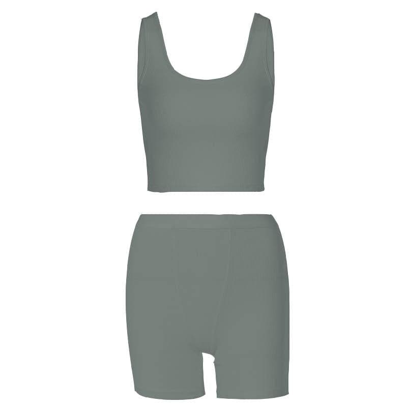 Fall Favorite: Effortless Ribbed Crop Top & Biker Shorts Set - Cozy Chic Loungewear