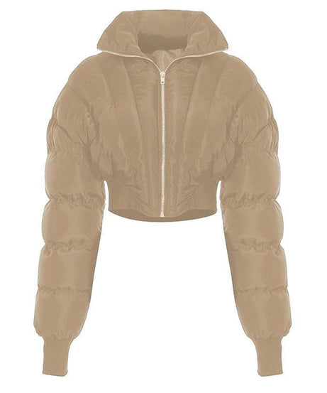 Trendsetter Cropped Puffer Jacket: Chic Black Mock Neck for Fall & Winter Style