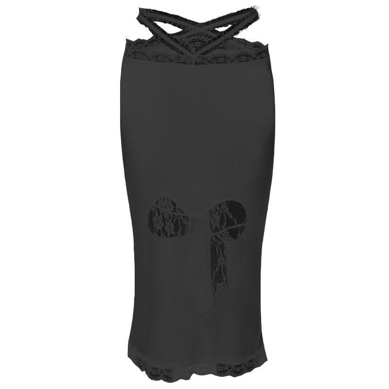 Enchanting White Lace Slip Midi Dress | Alluring Bow Cutout & Criss-Cross Back for Fall & Holiday Parties