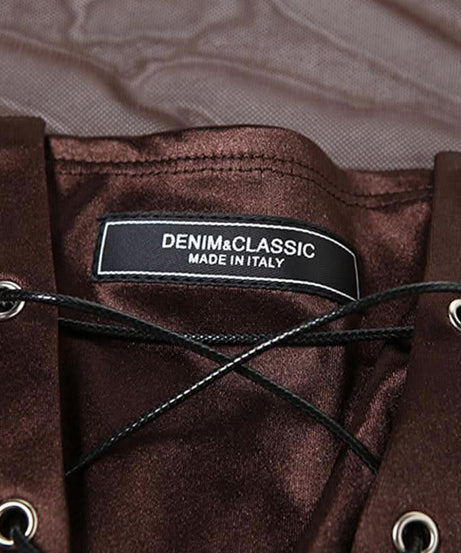 Autumn Allure: Espresso Mesh Corset Top - Edgy Lace-Up Long Sleeve for Fall Nights