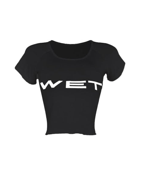 "WET" Statement Crop Top | Y2K Scoop Neck Raglan Tee for Fall & Halloween