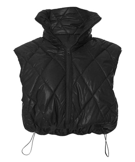 Elevated Olive Green Quilted Puffer Vest – Women's Chic High Collar Fall Layering Essential