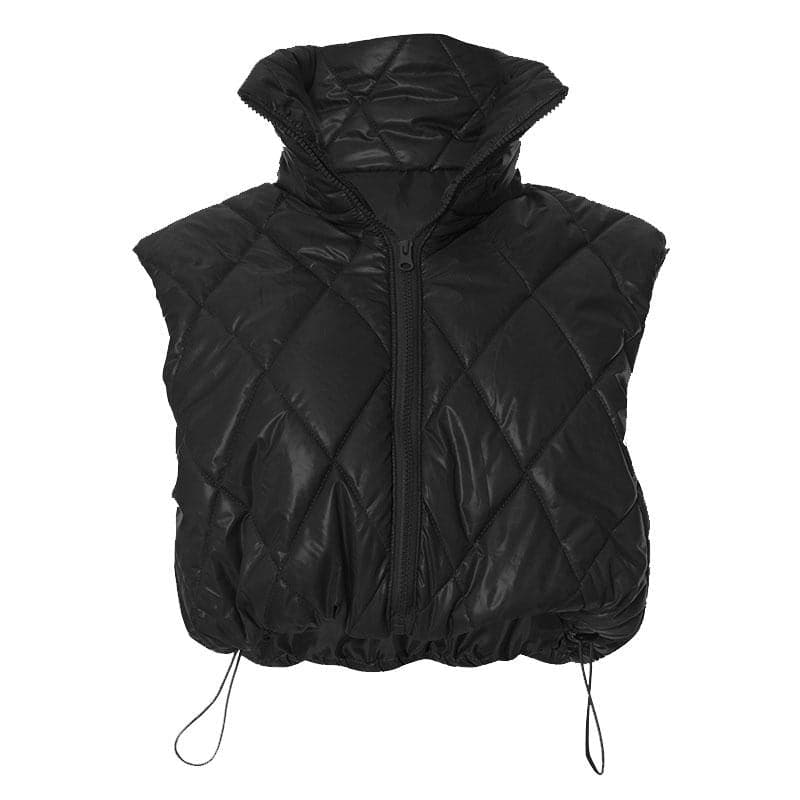 Elevated Olive Green Quilted Puffer Vest – Women's Chic High Collar Fall Layering Essential