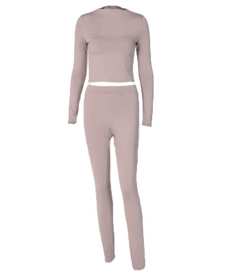 Cozy Chic White Long Sleeve Crop Top & High-Waisted Leggings Set - Your Fall/Winter Go-To!