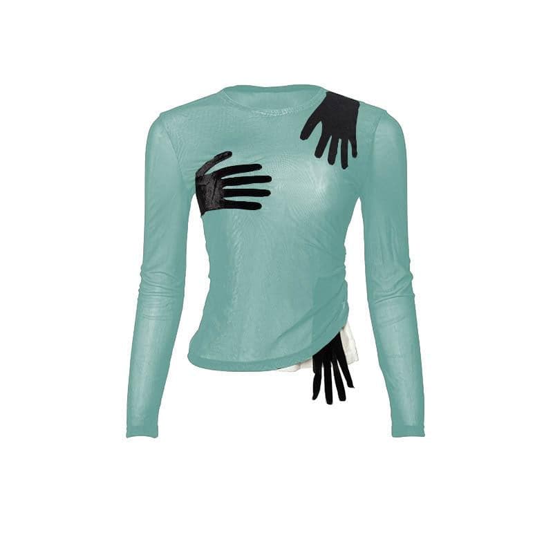 Mysterious Embrace Sheer Mesh Long Sleeve Top - Edgy Fall Fashion for Women