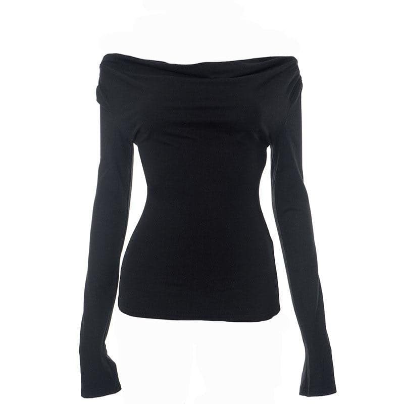 Chic & Cozy White Off-Shoulder Ruched Long Sleeve Top – Your Essential Fall Style