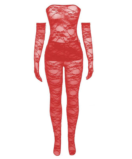 Alluring Black Lace Strapless Bodysuit & Long Gloves Set | Perfect for Halloween & Romantic Fall Nights