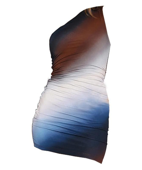 Glam Ombre One-Shoulder Ruched Mini Dress - Fall & Holiday Party Ready