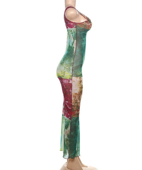 Vibrant Abstract Print Mesh Maxi Dress - Your Chic Fall & Holiday Statement